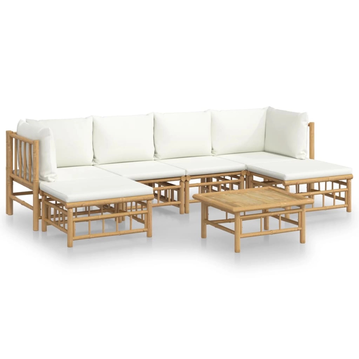Bild von vidaXL 7-tlg Garten-Lounge-Set mit CremeWeißen Kissen Bambus Modell 7