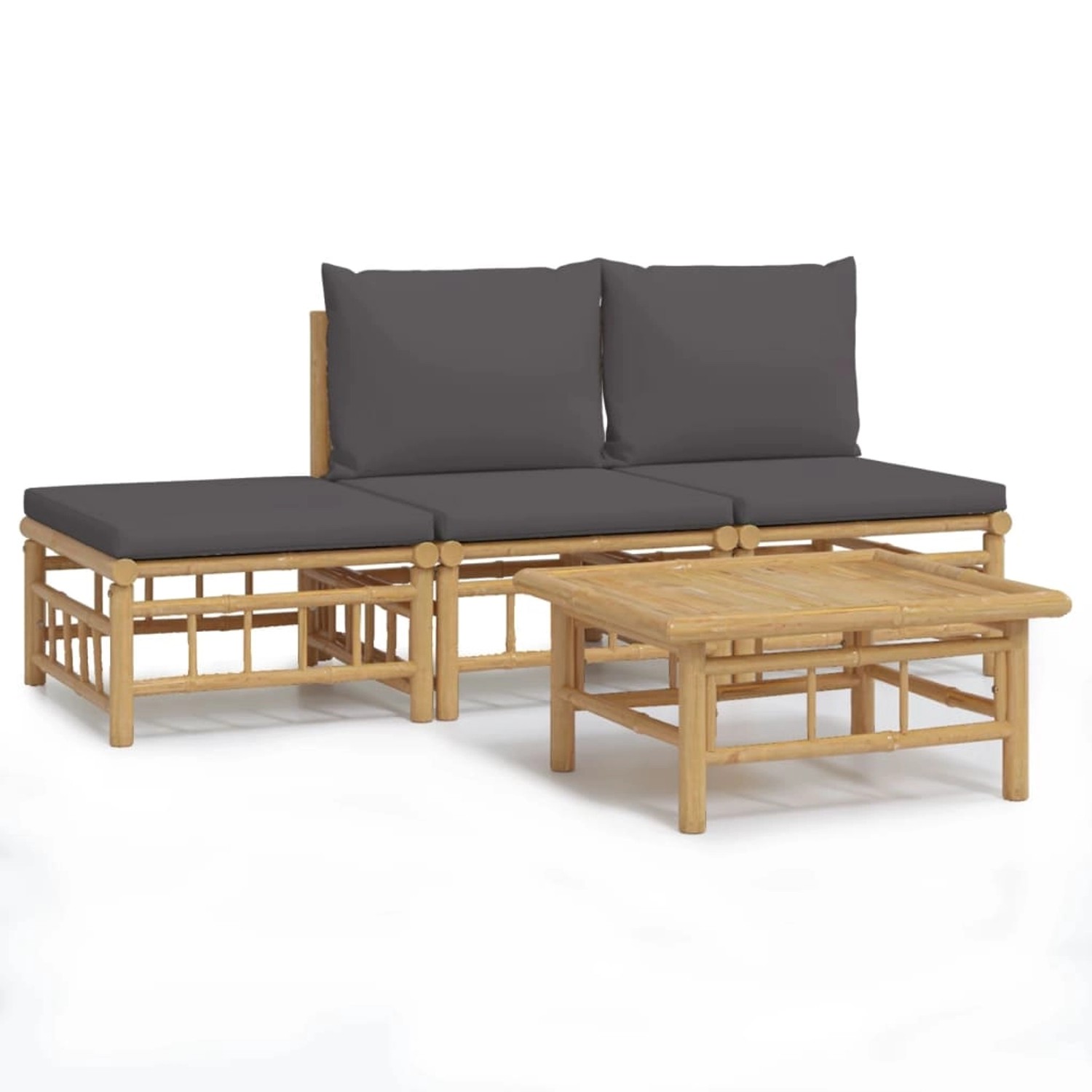 Bild von vidaXL Gartenlounge-Set, 4-tlg. Lounge Set mit Dunkelgrauen Kissen Bambus