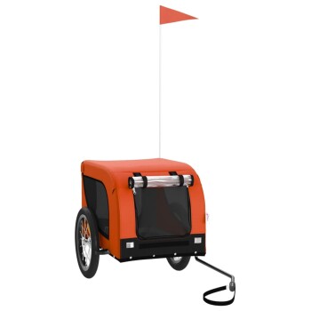 Bild von vidaXL Fahrradanhänger für Hunde, Hundeanhänger mit Reflektoren Flagge, Hundetransporter Maximale Belastbarkeit 45kg, Orange Schwarz Oxford-Gewebe Eisen