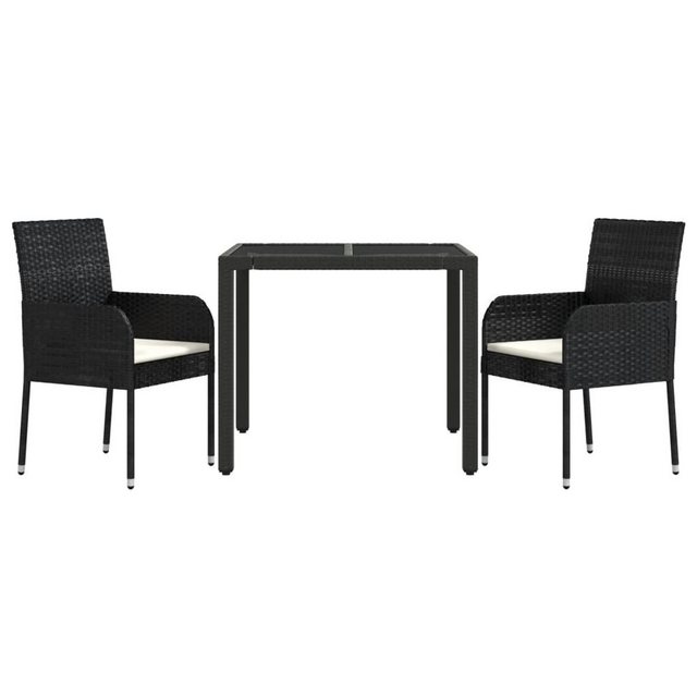 Bild von vidaXL Garten-Essgruppe 3-tlg. Garten-Essgruppe mit Kissen Schwarz Poly Rattan, (2-tlg)