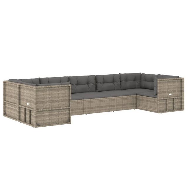 Bild von vidaXL Gartenlounge-Set 7-tlg. Garten-Lounge-Set mit Kissen Grau Poly Rattan, (1-tlg)