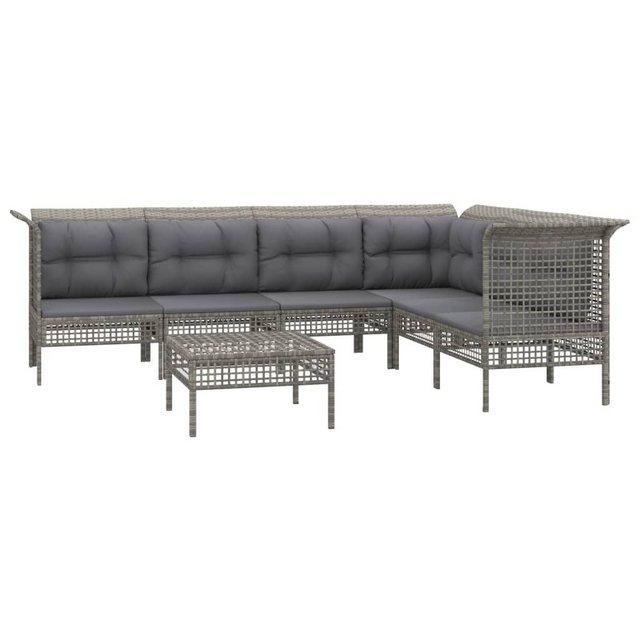 Bild von vidaXL Gartenlounge-Set 7-tlg. Garten-Lounge-Set mit Kissen Grau Poly Rattan, (1-tlg)