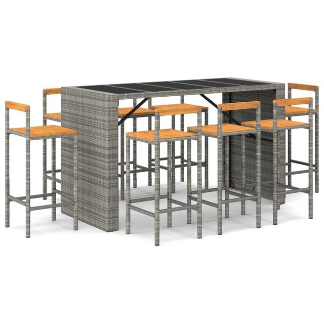 Bild von vidaXL 9-tlg Gartenbar-Set Grau Poly Rattan & Massivholz Akazie Modell 3