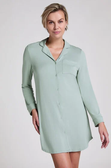 Bild von Hunkemöller Langärmeliges Jersey-Hemdkleid Essential grün