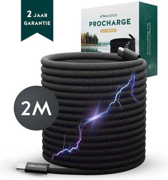 Bild von Nomadius ProCharge 2M - Ultra schnelles Laden - USB C auf USB C - Ladekabel - iPhone, Samsung und mehr - PD240W - Extra langes Ladekabel mit magnetischer Anti-Button-Funktion - USB C Kabel