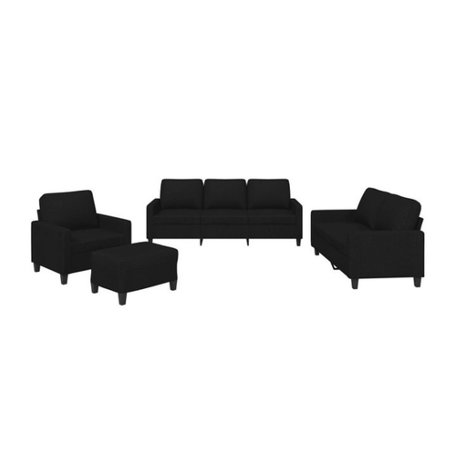 Bild von vidaXL Sofa 4-tlg. Sofagarnitur mit Kissen Schwarz Stoff