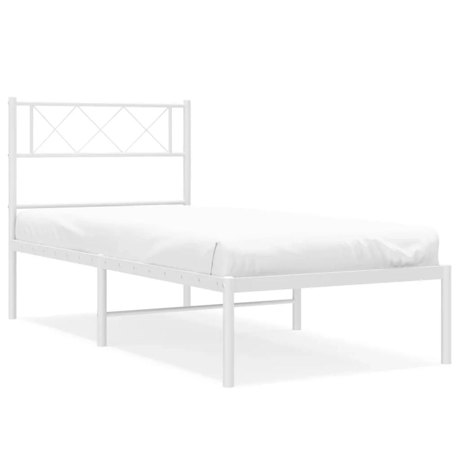 Bild von vidaXL Bettgestell, Bettrahmen mit Kopfteil Lattenrost, Metallbett Bett für Schlafzimmer, Einzelbett Gästebett, Metall Weiß 100x190cm