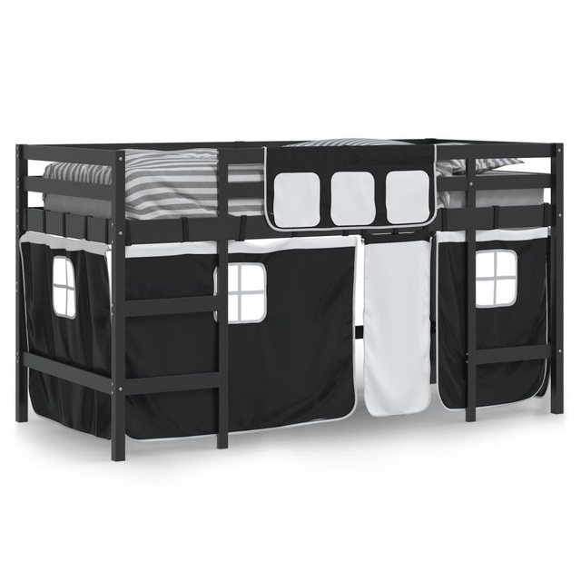 Bild von vidaXL Kinderhochbett mit Vorhängen Weiß und Schwarz Massivholz Kiefer1927261