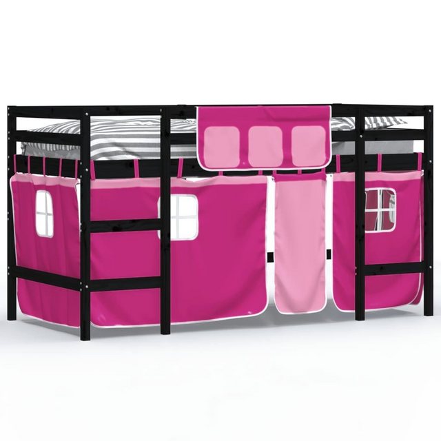 Bild von vidaXL Kinderbett Kinderhochbett mit Vorhängen Rosa 90x200 cm Massivholz Kiefer