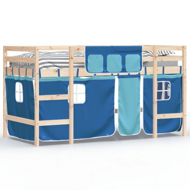 Bild von vidaXL Kinderbett Kinderhochbett mit Vorhängen Blau 90x190 cm Massivholz Kiefer Bett Bet