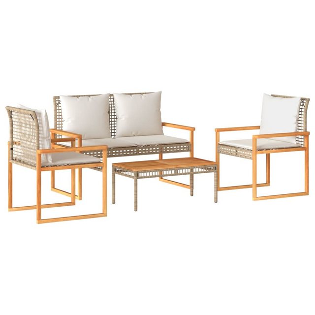 Bild von vidaXL Gartenlounge-Set 4-tlg. Garten-Lounge-Set mit Kissen Beige Poly Rattan, (1-tlg)