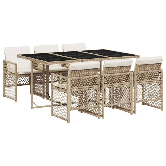 Bild von vidaXL Garten-Essgruppe 7-tlg. Garten-Essgruppe mit Kissen Beige Poly Rattan, (6-tlg)