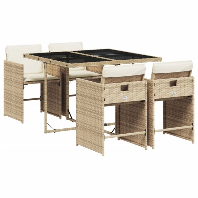 Bild von VidaXL, Gartentisch + Balkontisch, Gartenmöbel Essgruppe Gartengarnitur Sitzgruppe 5-tlg. Beige Poly Rattan (110 cm)