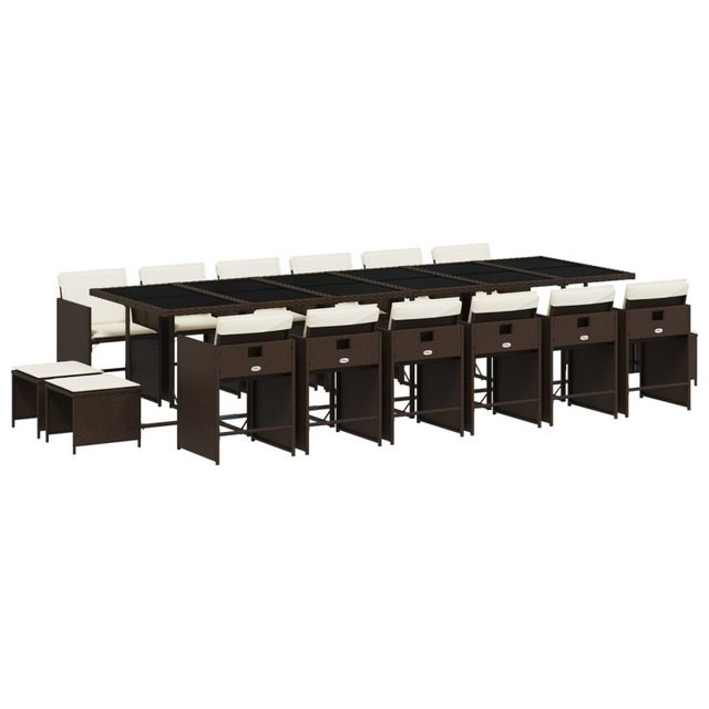 Bild von vidaXL Garten-Essgruppe 17-tlg. Garten-Essgruppe mit Kissen Braun Poly Rattan, (16-tlg)