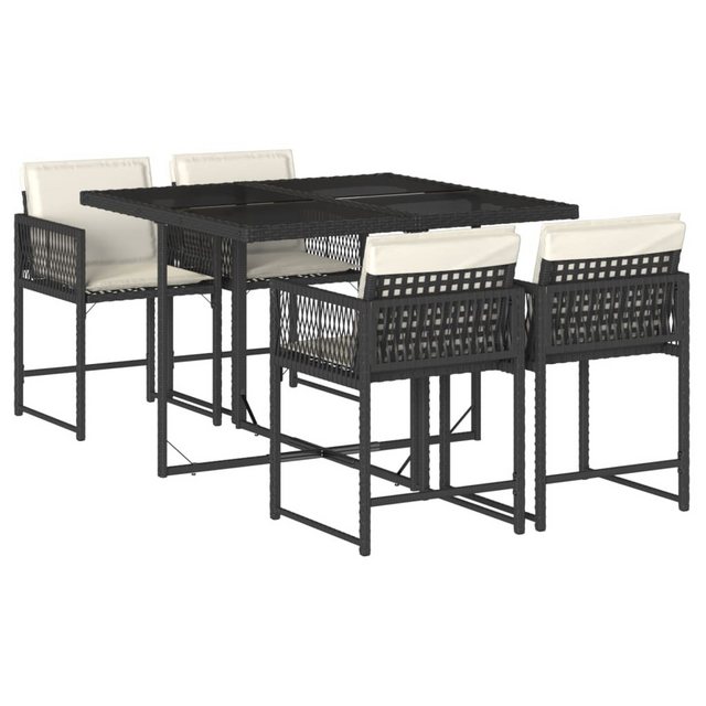 Bild von vidaXL Garten-Essgruppe 5-tlg. Garten-Essgruppe mit Kissen Schwarz Poly Rattan