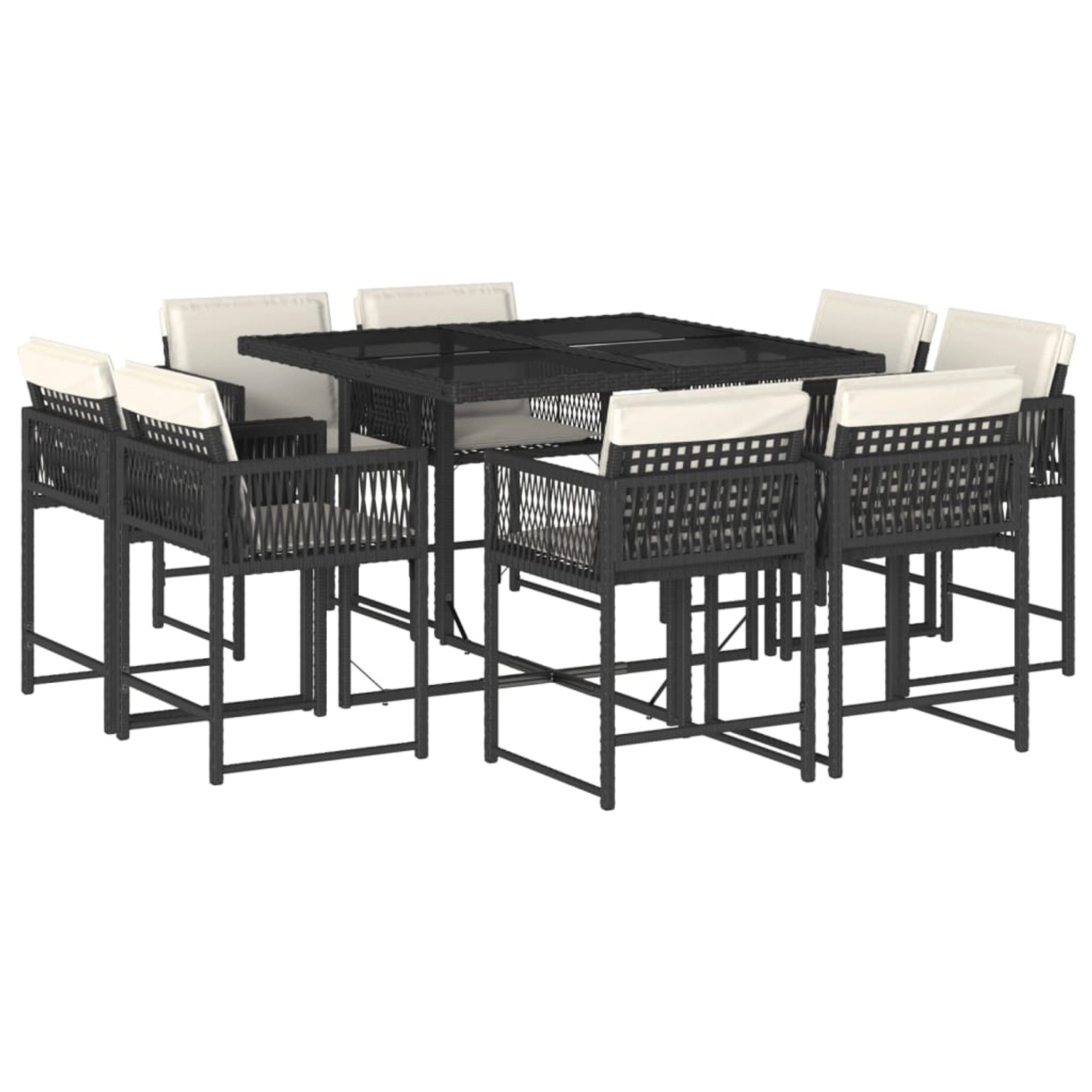 Bild von vidaXL Garten-Essgruppe 9-tlg. Garten-Essgruppe mit Kissen Schwarz Poly Rattan, (8-tlg)