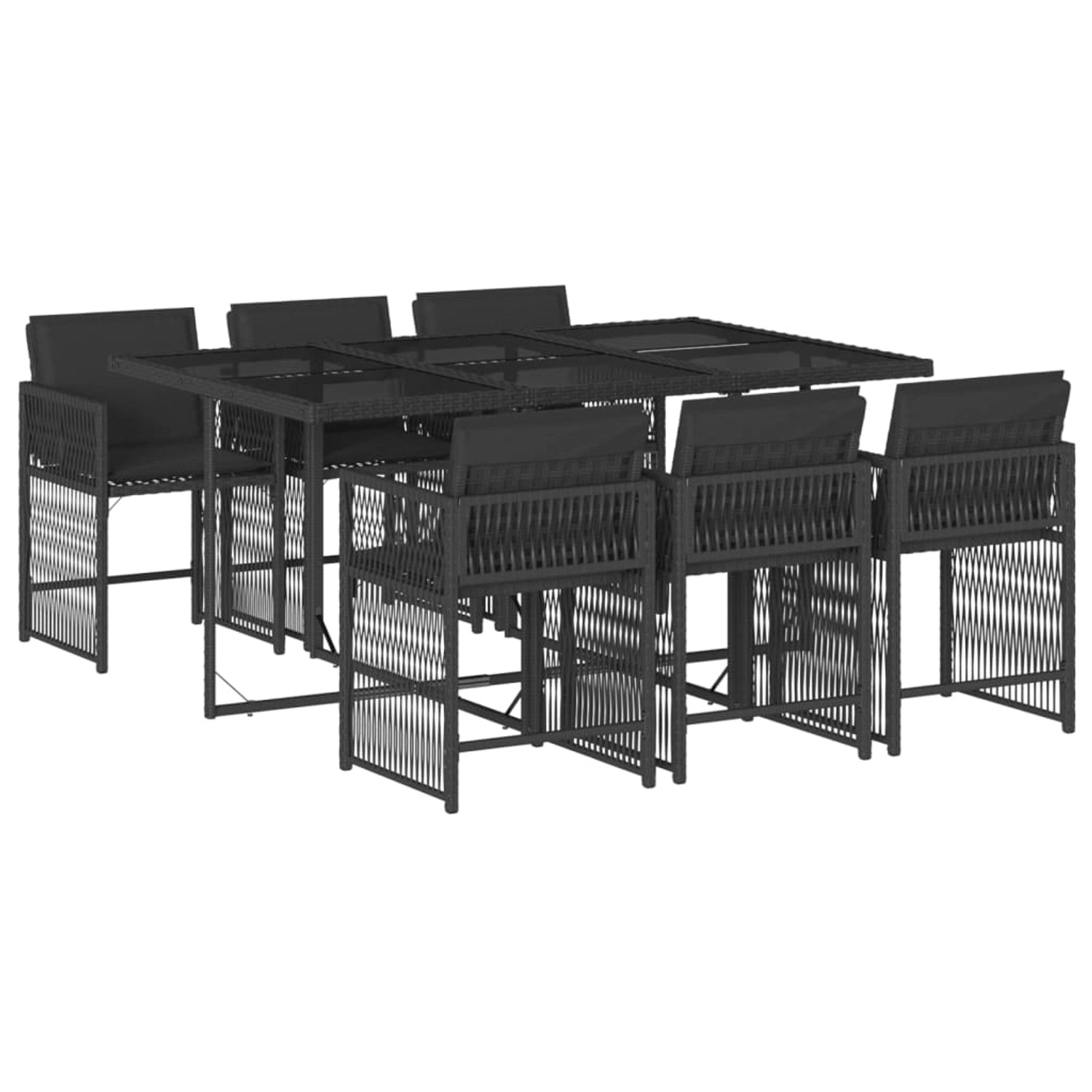 Bild von vidaXL Garten-Essgruppe 7-tlg. Garten-Essgruppe mit Kissen Schwarz Poly Rattan, (6-tlg)