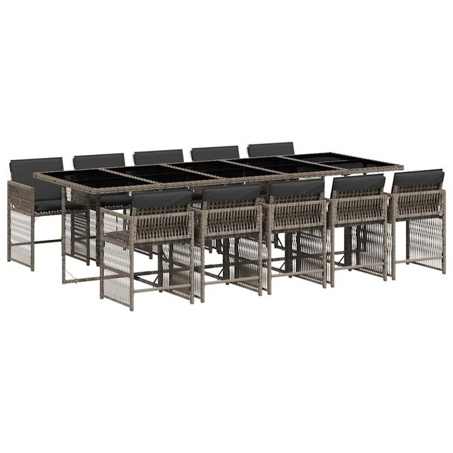 Bild von vidaXL Garten-Essgruppe 11-tlg. Garten-Essgruppe mit Kissen Grau Poly Rattan, (10-tlg)