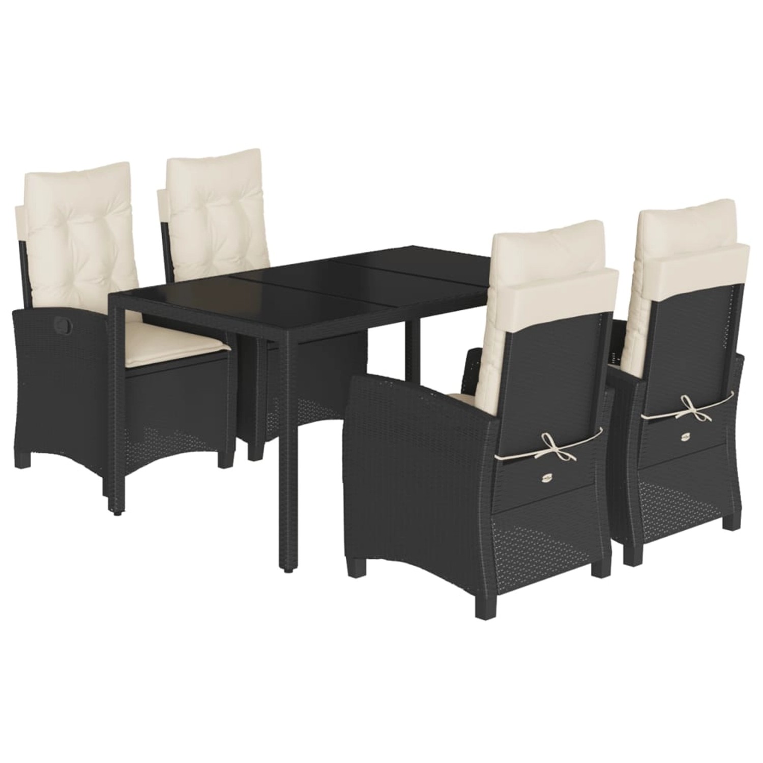 Bild von vidaXL Garten-Essgruppe, 5-tlg. Gartengarnitur mit Kissen Schwarz Poly Rattan