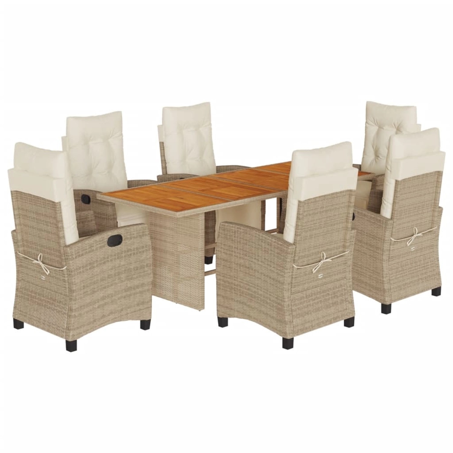 Bild von vidaXL Essgruppe, 7-tlg. Garten-Essgruppe mit Kissen Beige Poly Rattan