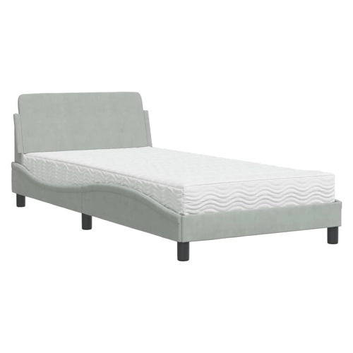 Bild von vidaXL Bett mit Matratze Dunkelgrau 100x200 cm Samt2009183, vidaXL Bett mit Matratze, Bettgestell mit Sperrholzlatten Kopfteil, Polsterbett für Schlafzimmer, Einzelbett, Dunkelgrau 100x200cm Samt
