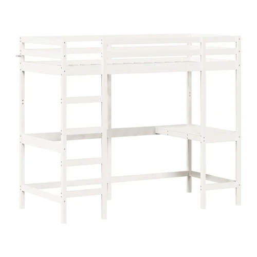 Bild von vidaXL Bett Hochbett mit Schreibtisch Weiß 90x200 cm Massivholz Kiefer, vidaXL Palettenbett, vidaXL Hochbett mit Schreibtisch, Bett für Kinder ab 6 Jahren, Stockbett mit Sperrholzlatten, Etagenbett Kinderbett, Weiß 90x200cm Massivholz Kiefer