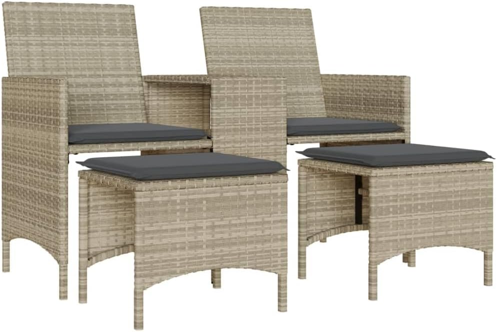 Bild von vidaXL Gartensofa 2-Sitzer, Gartenbank mit Tisch Hockern, Sitzbank für Garten Terrasse Balkon, Gartenmöbel Gartensessel, Schwarz Poly Rattan
