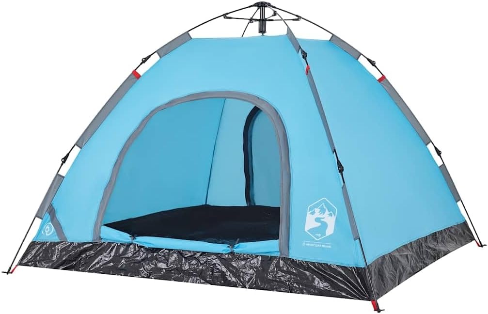 Bild von vidaXL Campingzelt 3 Personen, Kuppelzelt mit Quick-Release-System, Wurfzelt mit Netzwände E-Anschluss, Trekkingzelt Zelt, Blau 190T Polyester