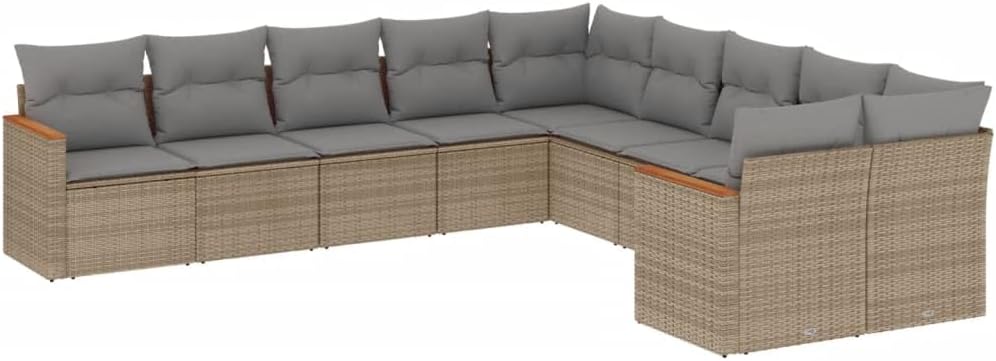 Bild von vidaXL Garten Sofagarnitur mit Kissen 10-TLG., Gartenmöbel Gartengarnitur, Sitzgruppe Sitzgarnitur, Lounge Sofa Garnitur Terrasse, Beige Poly Rattan