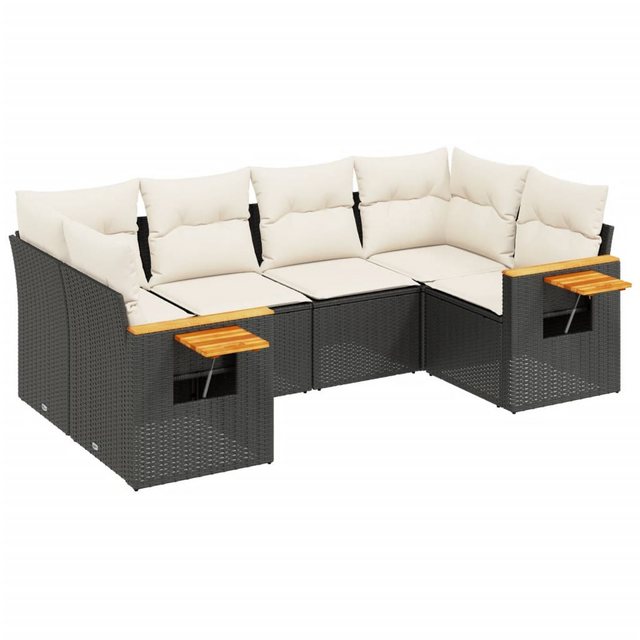 Bild von vidaXL Gartenlounge-Set 6-tlg. Garten-Sofagarnitur mit Kissen Schwarz Poly Rattan, (1-tlg)