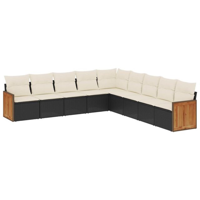 Bild von vidaXL Gartenlounge-Set 9-tlg. Garten-Sofagarnitur mit Kissen Schwarz Poly Rattan, (1-tlg)