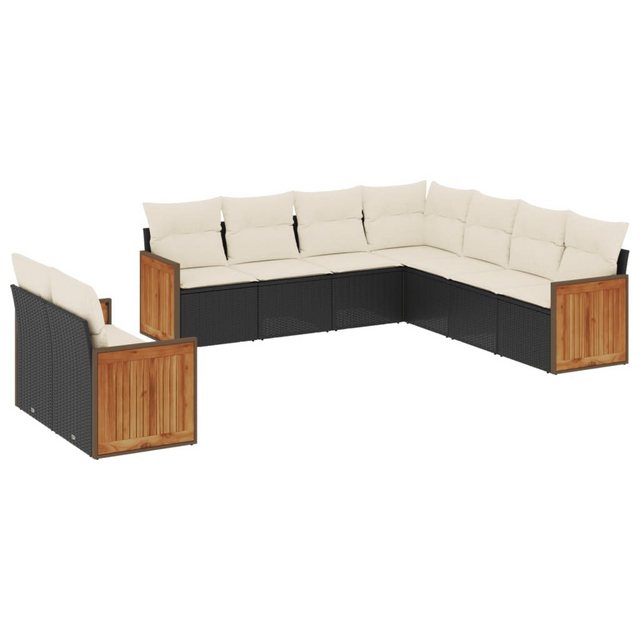 Bild von vidaXL Gartenlounge-Set 9-tlg. Garten-Sofagarnitur mit Kissen Schwarz Poly Rattan, (1-tlg)