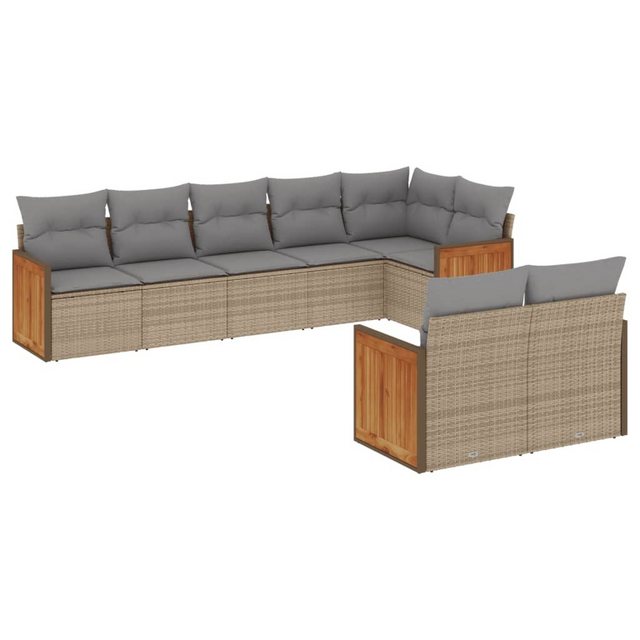 Bild von vidaXL Gartenlounge-Set 8-tlg. Garten-Sofagarnitur mit Kissen Beige Poly Rattan, (1-tlg)