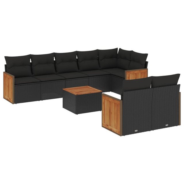 Bild von vidaXL Gartenlounge-Set 9-tlg. Garten-Sofagarnitur mit Kissen Schwarz Poly Rattan, (1-tlg)