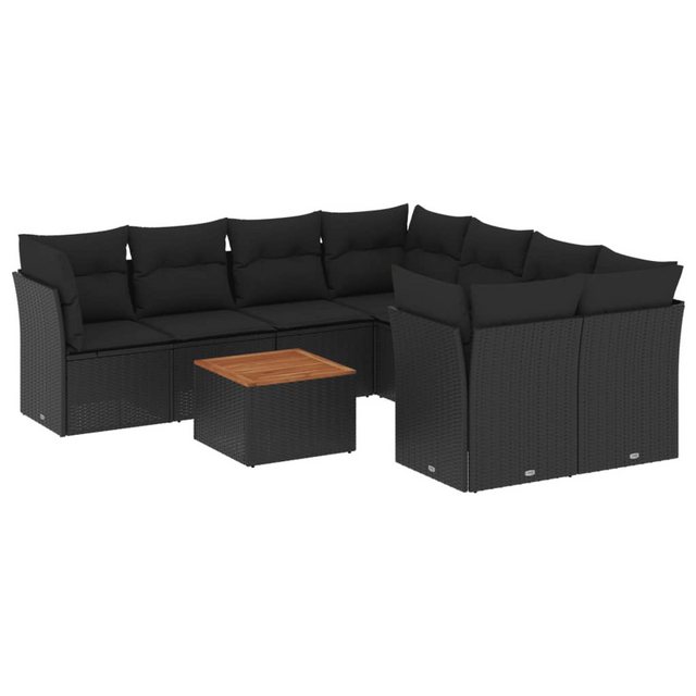 Bild von vidaXL Gartenlounge-Set 9-tlg. Garten-Sofagarnitur mit Kissen Schwarz Poly Rattan, (1-tlg)