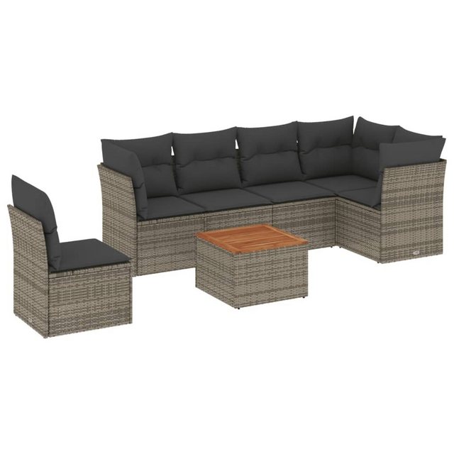 Bild von vidaXL Gartenlounge-Set 7-tlg. Garten-Sofagarnitur mit Kissen Grau Poly Rattan, (1-tlg)