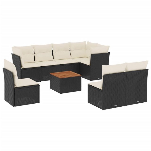 Bild von vidaXL Gartenlounge-Set 9-tlg. Garten-Sofagarnitur mit Kissen Schwarz Poly Rattan, (1-tlg)