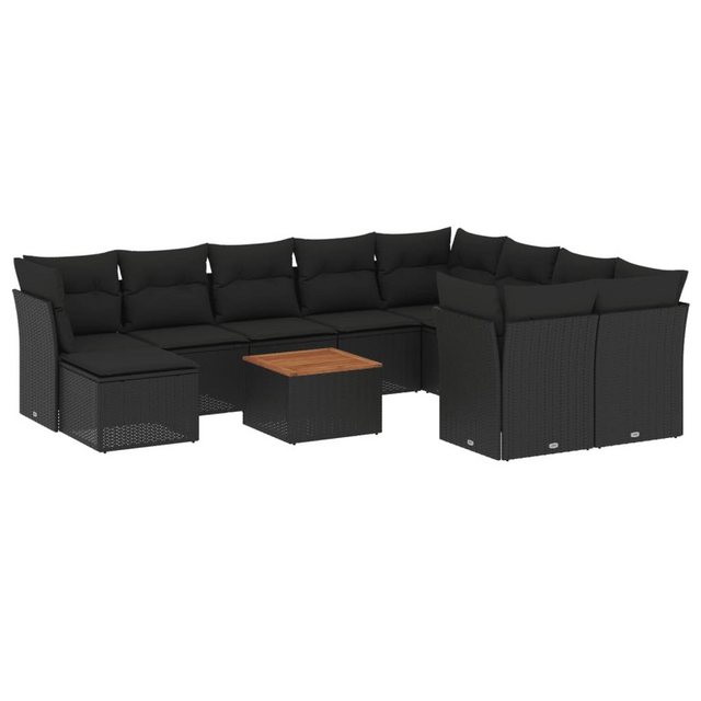 Bild von vidaXL Gartenlounge-Set 11-tlg. Garten-Sofagarnitur mit Kissen Schwarz Poly Rattan, (1-tlg)