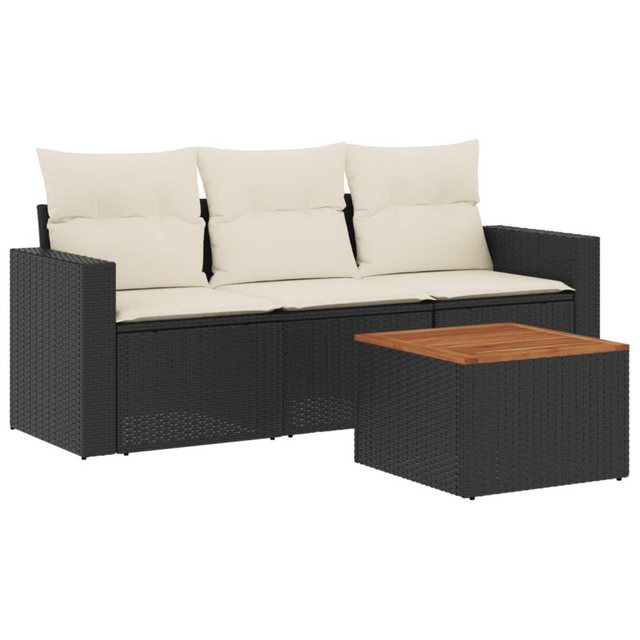 Bild von vidaXL 4-tlg Garten-Sofagarnitur mit Kissen Schwarz Poly Rattan Modell 31