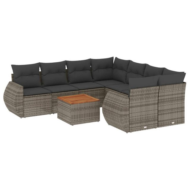 Bild von vidaXL Gartenlounge-Set 9-tlg. Garten-Sofagarnitur mit Kissen Grau Poly Rattan, (1-tlg)