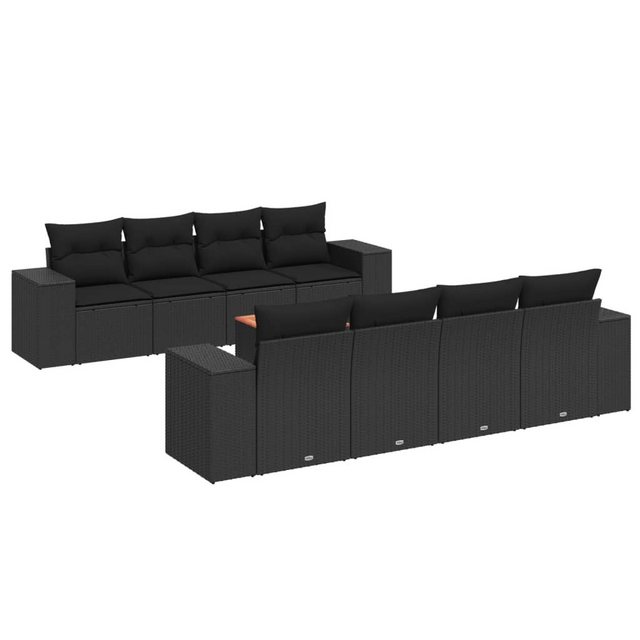 Bild von vidaXL Gartenlounge-Set 9-tlg. Garten-Sofagarnitur mit Kissen Schwarz Poly Rattan, (1-tlg)