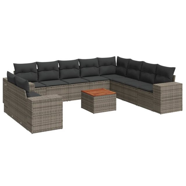 Bild von vidaXL 11-tlg Garten-Sofagarnitur mit Kissen Grau Poly Rattan Modell 70