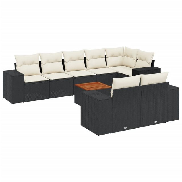 Bild von vidaXL Gartenlounge-Set 9-tlg. Garten-Sofagarnitur mit Kissen Schwarz Poly Rattan, (1-tlg)
