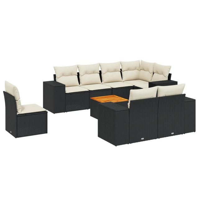 Bild von vidaXL Gartenlounge-Set 9-tlg. Garten-Sofagarnitur mit Kissen Schwarz Poly Rattan, (1-tlg)