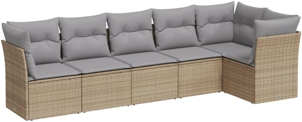 Bild von vidaXL Garten Sofagarnitur mit Kissen 6-TLG., Gartenmöbel Gartengarnitur, Sitzgruppe Sitzgarnitur, Lounge Sofa Garnitur Terrasse, Beige Poly Rattan