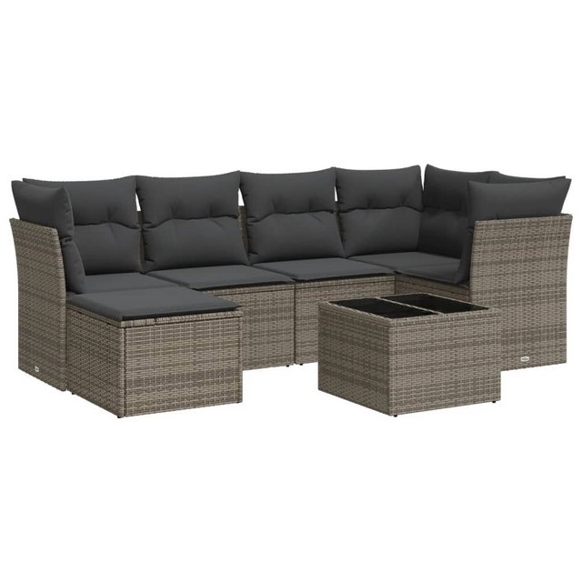 Bild von vidaXL Gartenlounge-Set 7-tlg. Garten-Sofagarnitur mit Kissen Grau Poly Rattan, (1-tlg)