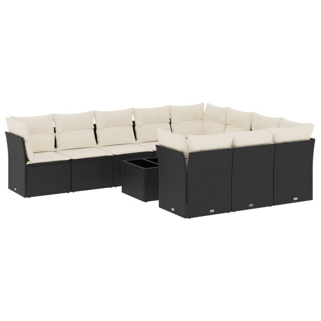 Bild von vidaXL Gartenlounge-Set 11-tlg. Garten-Sofagarnitur mit Kissen Schwarz Poly Rattan, (1-tlg)