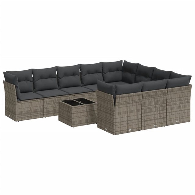 Bild von vidaXL Gartenlounge-Set 11-tlg. Garten-Sofagarnitur mit Kissen Grau Poly Rattan, (1-tlg)