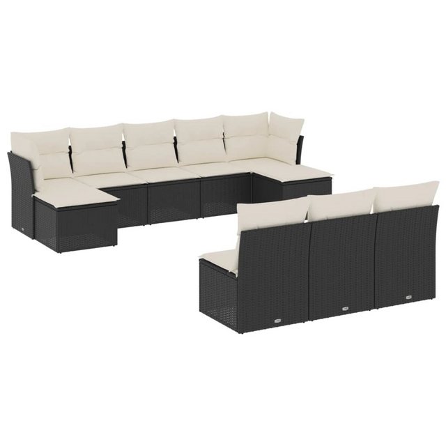 Bild von vidaXL Gartenlounge-Set 10-tlg. Garten-Sofagarnitur mit Kissen Schwarz Poly Rattan, (1-tlg)