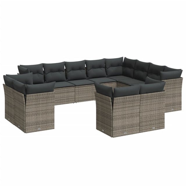 Bild von vidaXL Gartenlounge-Set 12-tlg. Garten-Sofagarnitur mit Kissen Grau Poly Rattan, (1-tlg)